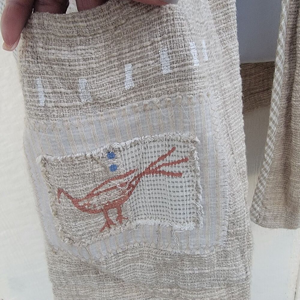 Linen blend long line embroidered vest wmns Sz L Artsy Lagenlook Art To Wear - Picture 3 of 8